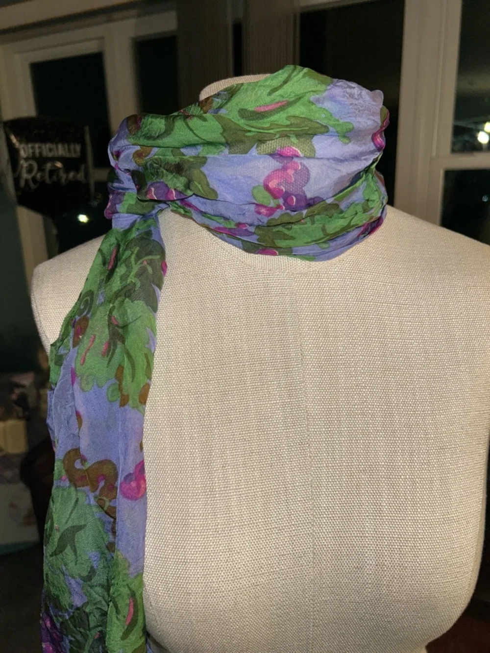 Lightweight Floral Scarf in Lavender and Green - Picture 6 of 7